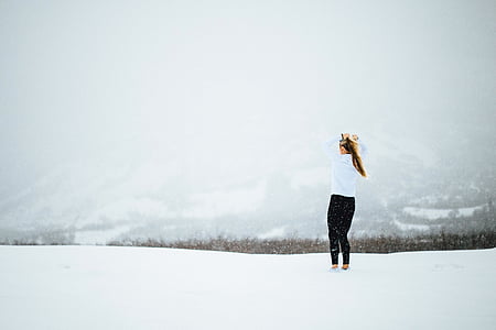 γυναίκα, στέκεται, Χειμώνας, καιρικές συνθήκες, φωτογραφία, Κορίτσι, άτομα