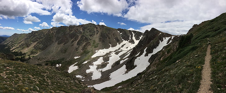 alpine, hiking, colorado, summer, snow