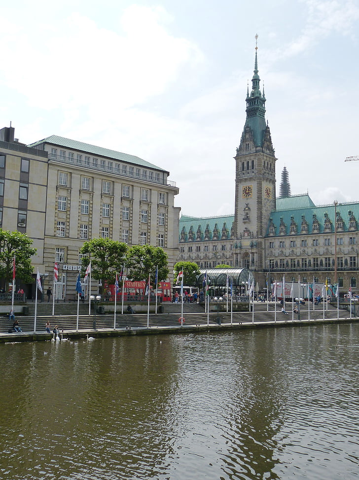 Hamburg, hansabyen, arkitektur, landemerke, historisk, rådhuset, bygge