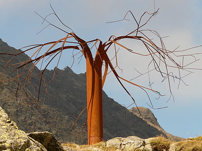 strom, abstraktné, kov, kovové tree, priesmykom Timmelsjoch, umenie, Mountain