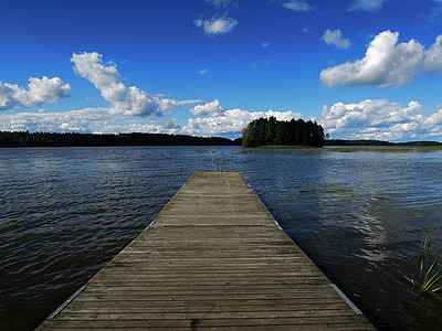 вода, езеро, плаж, Финландски, пейзаж, природата, синьо