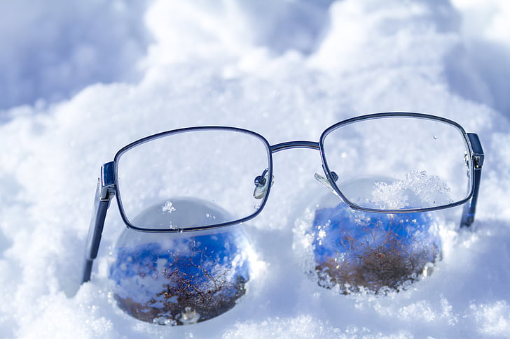 bril, sneeuw, glazen bal