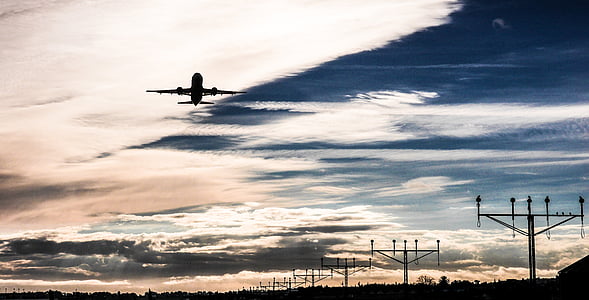 malaga airport, pablo ruiz picasso, dawn, aircraft, take off, takeoff, blue