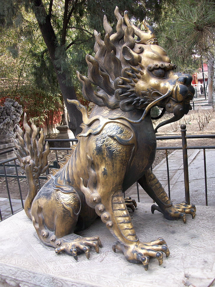 Lleó, escultura, antiga, cultura, decoració, animal, Pequín