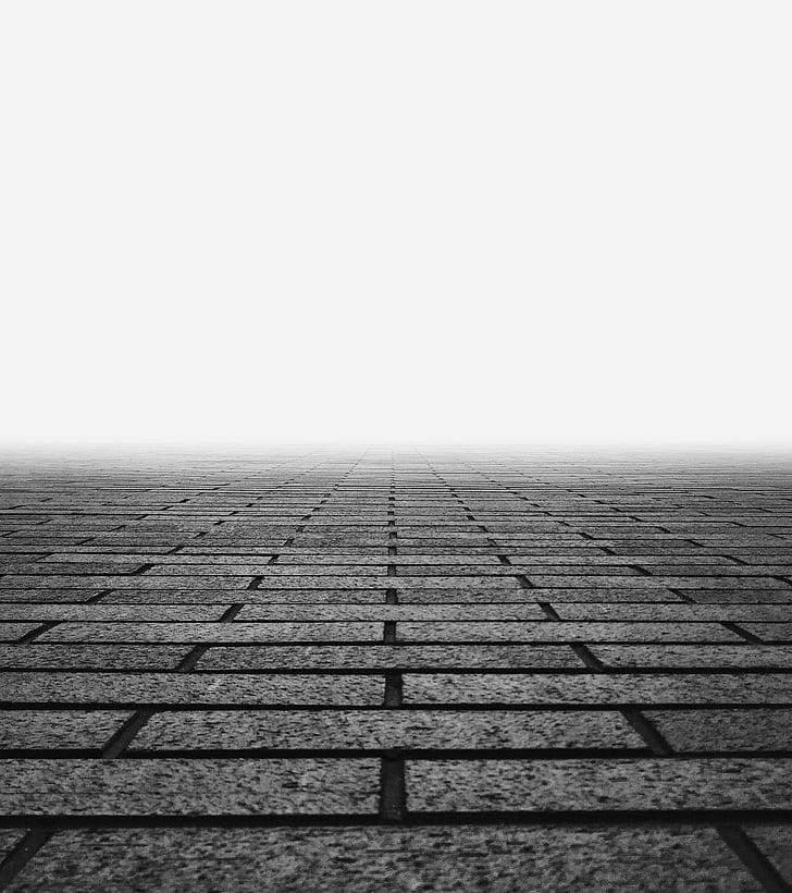muro di mattoni, linee, bianco e nero, modello, vista dell'occhio della vite senza fine, pavimenti, Sfondi gratis