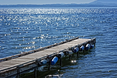 napfény, tükrözés, víz, tó, sétány, Pier, széles