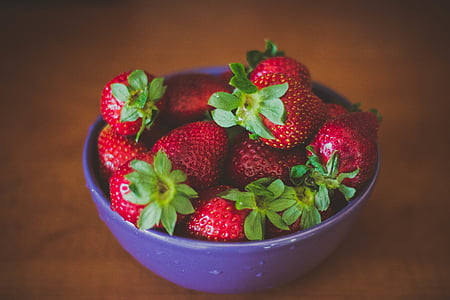 pile, strawberry, purple, bowl, strawberries, fruits, food