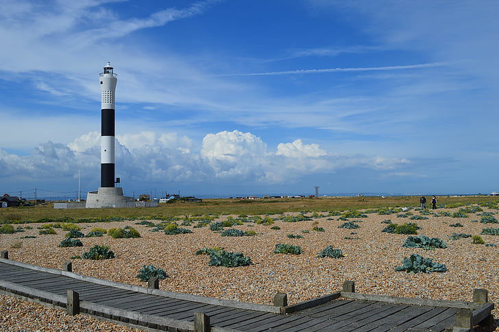 lighthouse, sky, beach, beacon, nautical, shore, landmark