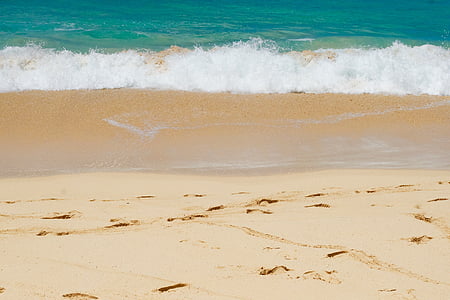 пляж, океан, песок, мне?, морской берег, воды, волна