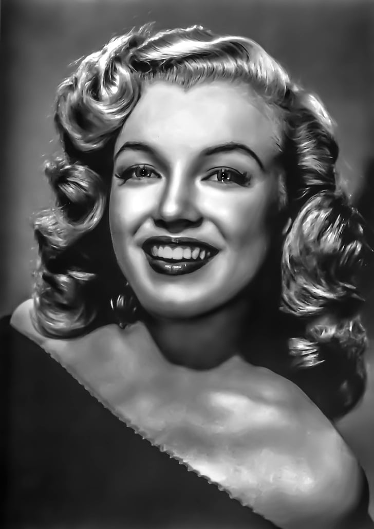 marylyn monroe - female, portait, film, hollywood actress, black And White, women, people