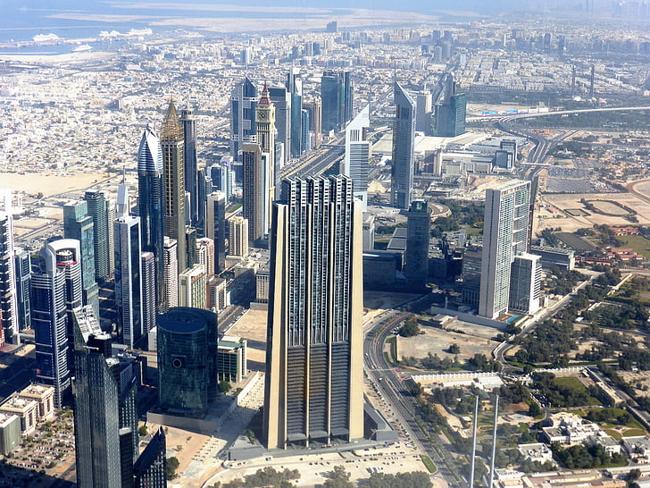Wolkenkratzer, Dubai, Blick, Burj khalifa, Emirate, Stadtbild, Wolkenkratzer