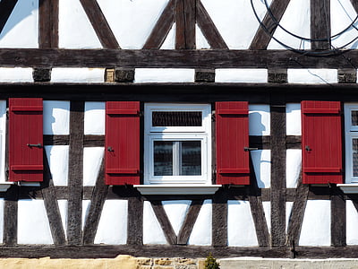 Casa, capriata, Fachwerkhaus, finestra, dell'otturatore, rosso, pulire