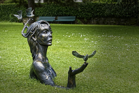 statue, woman, garden, grass, green color, day, outdoors