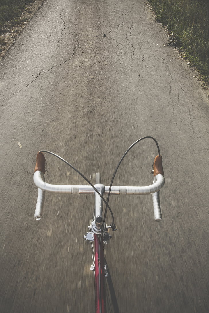 person, riding, road, bike, gray, concrete, daytime