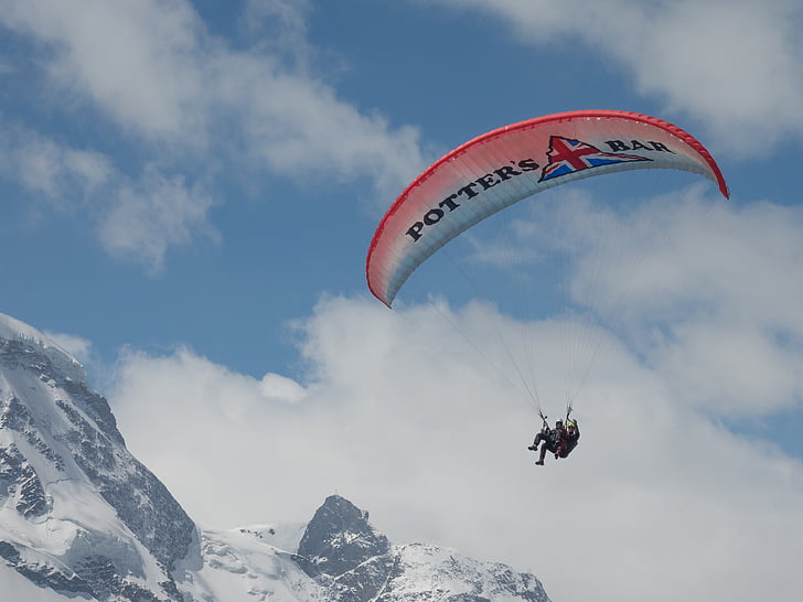 paragliding, kluzák, pilot, plovoucí plachtění, Švýcarsko, Valais, hory