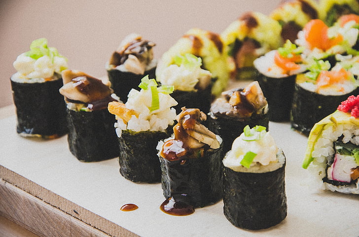 sushi, mat, ris