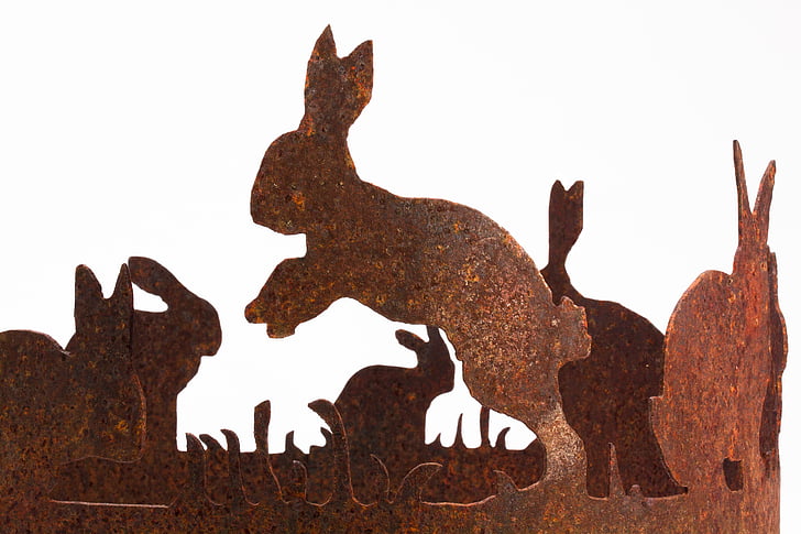 easter, easter bunny, hare ring, laser cut, metal, stainless, rusty