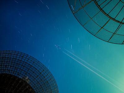 stjärnhimmel, Star spår, radioteleskop, landskap, nattvisning, bakgrund, Kina