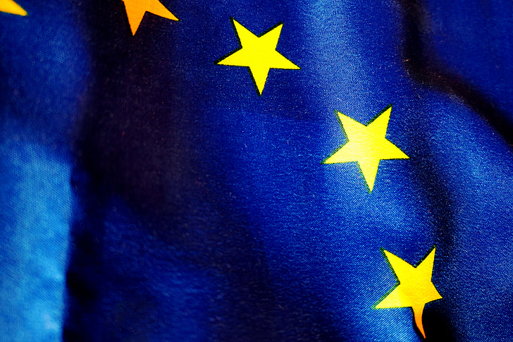 banner, blå, Euron sjunker, Europa, Europas flagga, EU-flaggan, flaggor och vimplar