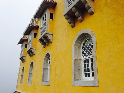 façana, groc, casa