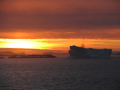 南极洲, 冰山, 日落, 午夜, 自然, 美, 极
