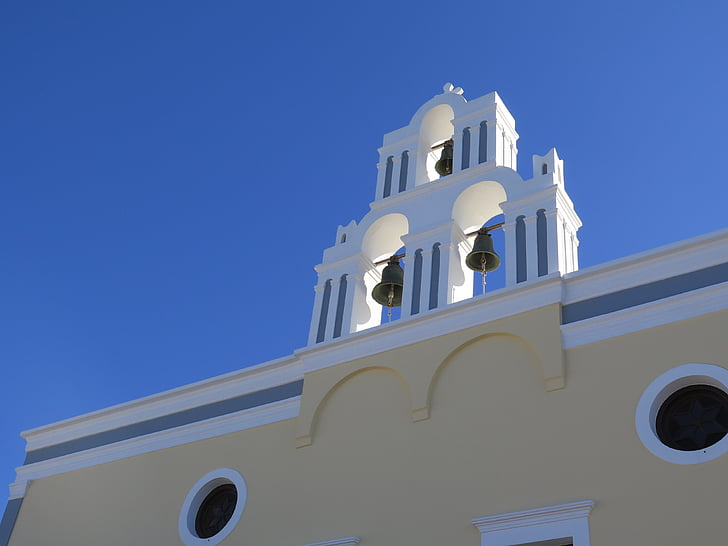 Santorin, Église, ciel bleu, Grèce, Iles des Cyclades, architecture, Croix