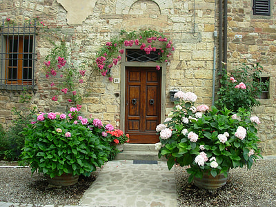 puerta, Puerto, edificio, flor, arquitectura, Europa, Casa