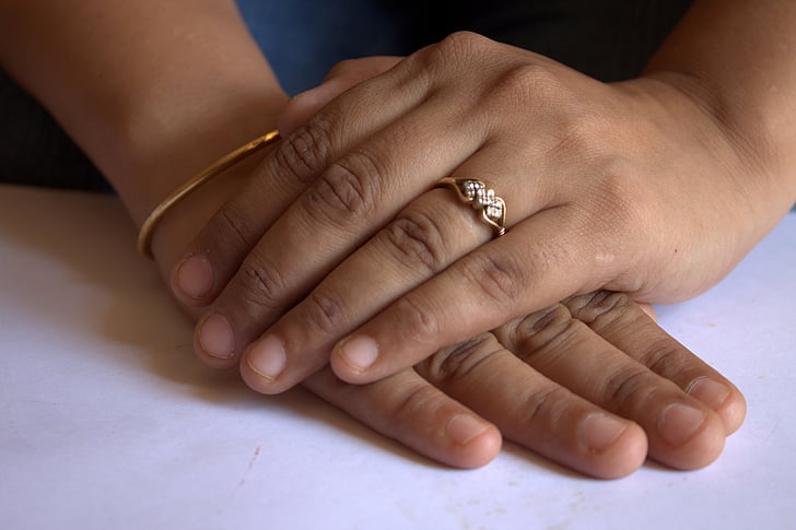 Hand, Verlobungsring, Ring, Hochzeit, Fingern, indische, Frau