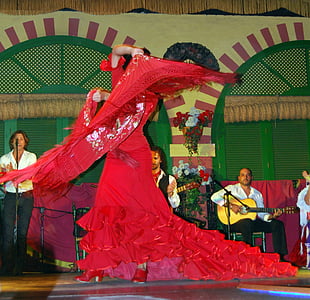 danza, flamenco, España, Vestido, rojo, Teatro, mantón