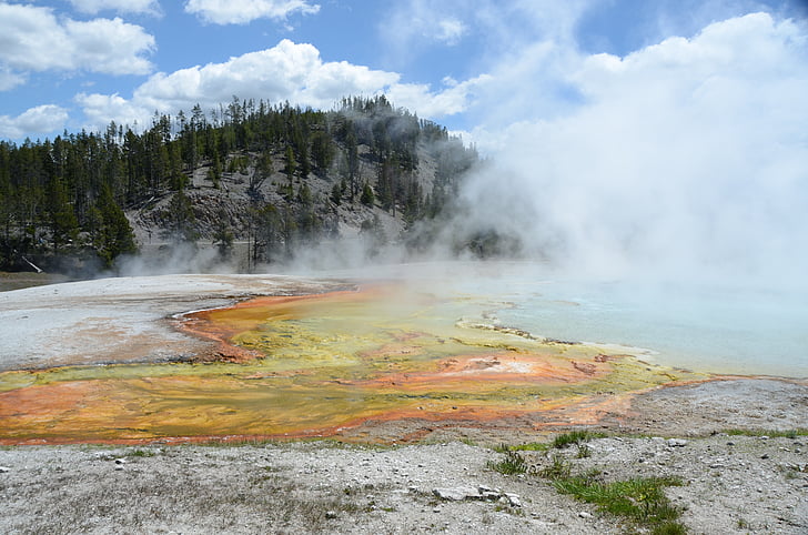 thermal feature, colors, colorful, steam, yellowstone, wyoming, landscape