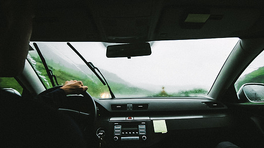 drive, taxi, cab, roadtrip, rain, windshield wipers, car