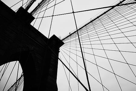 nízka, uhol, Zobrazenie, pozastavenie, Most, Brooklyn bridge, Architektúra
