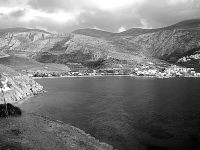 Amorgos, Cyclades, egiali, Grčija, Hellas, otok, črno-beli