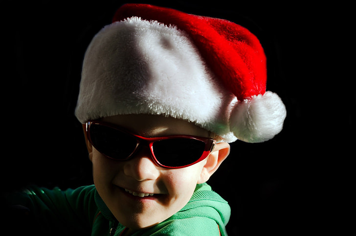 malý, Santa, klobouk, červená, brýle, dítě, lidé