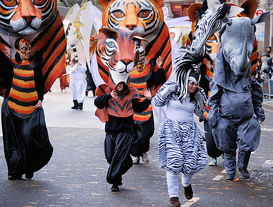 Tigre, masque, costume, défilé, visage, visage de chat, Carnaval