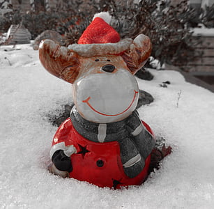 moose, christmas, snow, christmas motif, santa claus, figure, winter