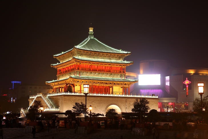a paisagem, Xian, China, a torre do sino, Ásia, edifício, história