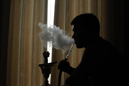 hookah, smoke, smoking, tobacco, nicotine, man, silhouette