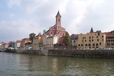 Passau, Şehir, su, Almanya, tekne, mimari, Avrupa