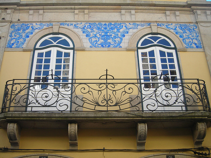 Portugal, fönster, balkong, staden, fasad, södra