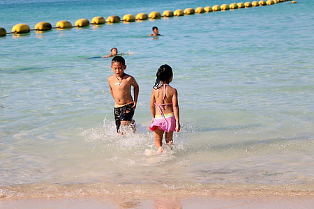 Kid, Beach, vody, šťastný, more, Ocean, letné