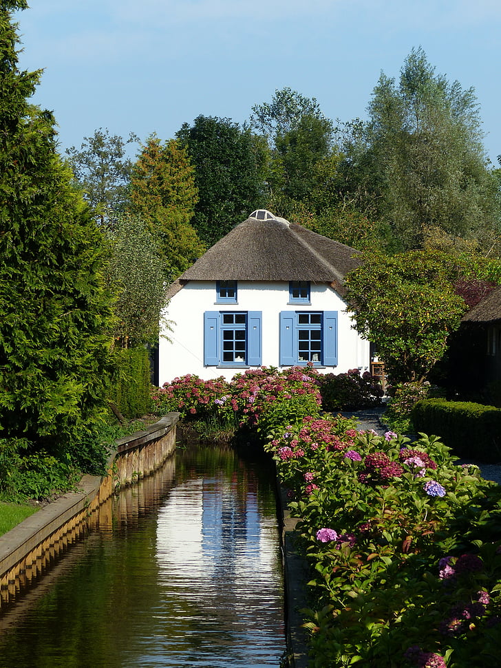 Holland, Giethoorn, ferme, Romance, campagne, Cottage, idyllique