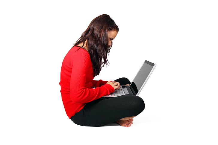 computer, vrouw, meisje, geïsoleerd, laptop, moderne, mensen