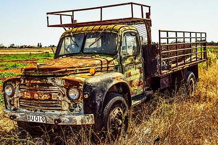 camió vell, camió, paisatge, rural, vehicle, anyada, rovellat