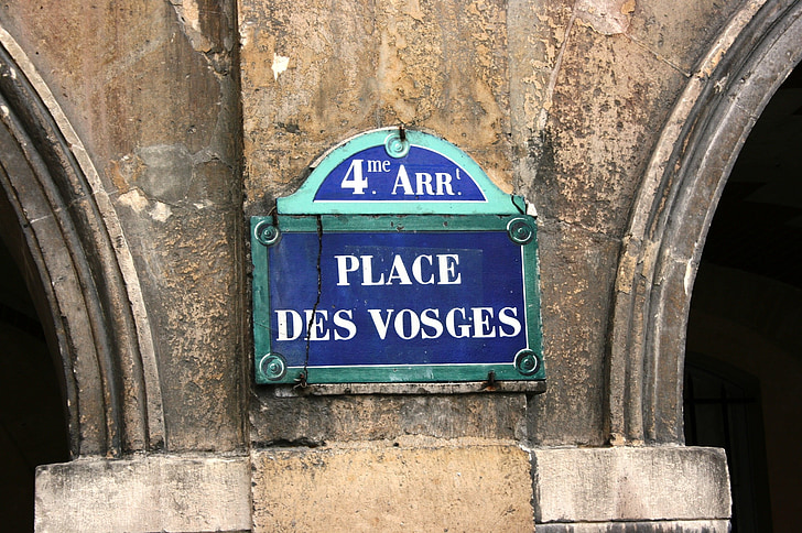 Straßenschild, Place de vosges, Paris