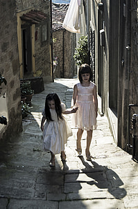 děti, děti, ulice, chůze, Toskánsko, Dior