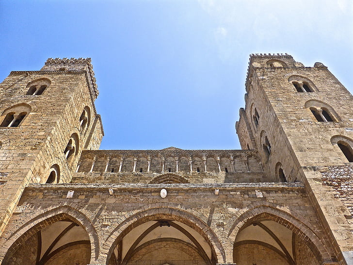Cefalu, Catedral, perspectiva, edifício, Sicília, exterior, projeto