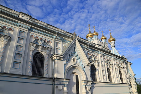 Letônia, Daugavpils, Igreja, Igreja Ortodoxa, Cruz, ouro, cebola