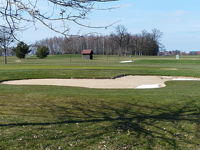 golf course, green space, bunker, sand, golf, golf sports facility, grass