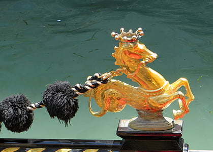 Venedik, gondol, ayrıntı, dekor, Hipokampus, Altın, su